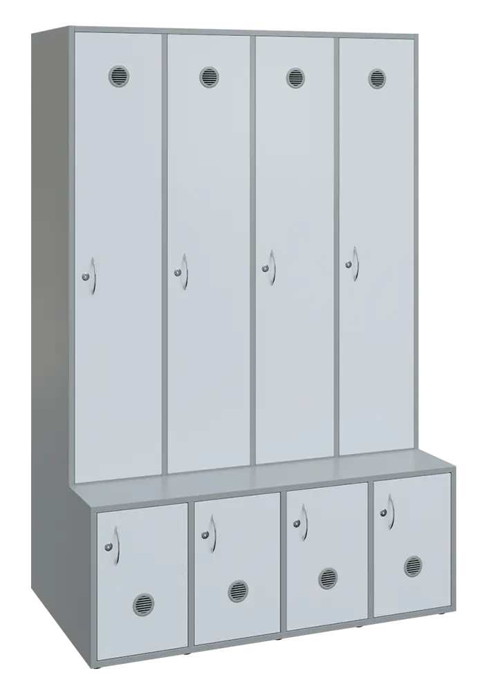 SSB - 180 - 120 šatní skříň s botníkem, 4-dvéřová, 1800x1200x400/600 mm, korpus šedý, dvířka bílá